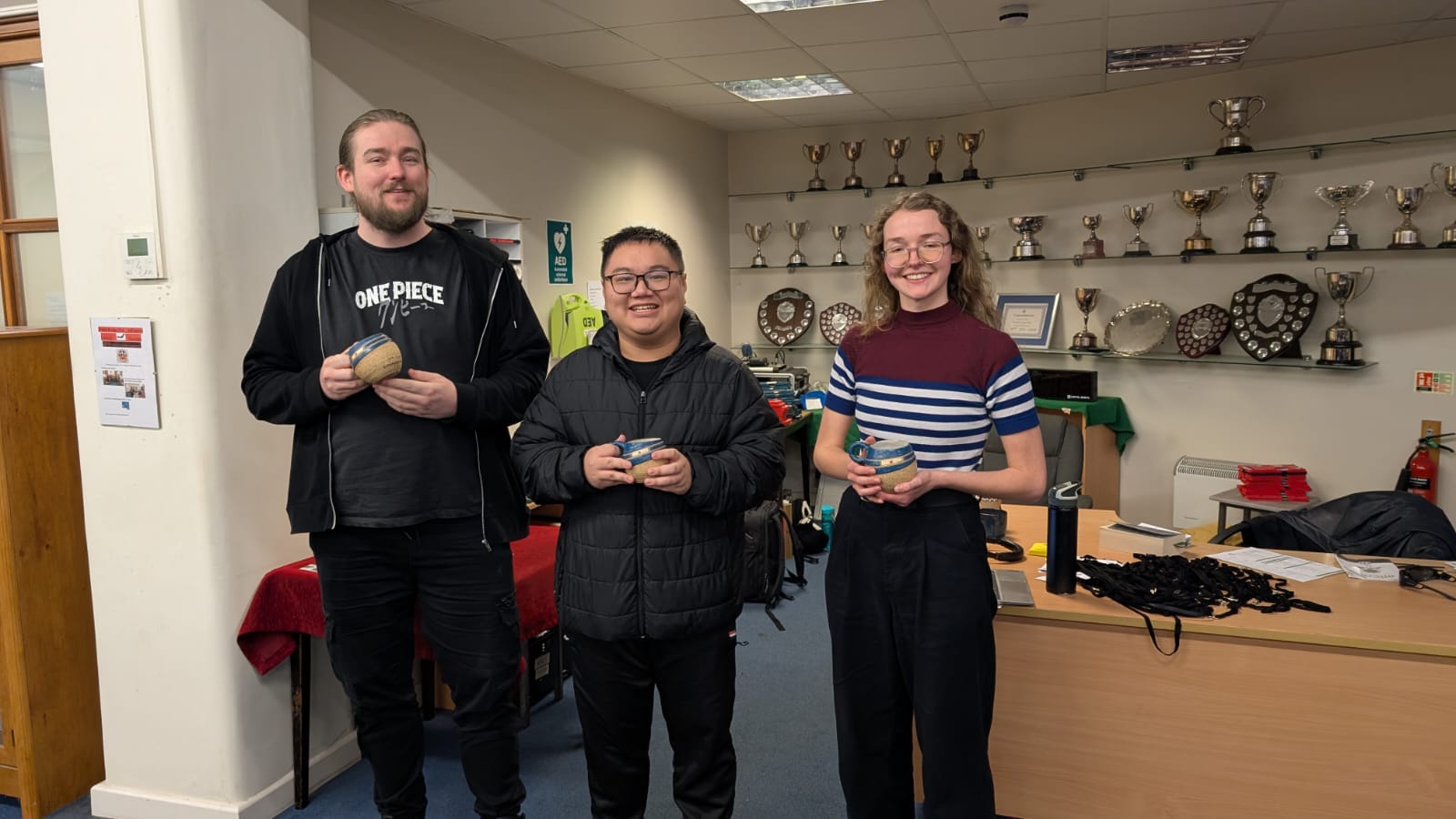 The Riverside Riichi 2025 podium - Michael, Romeo and Meghann